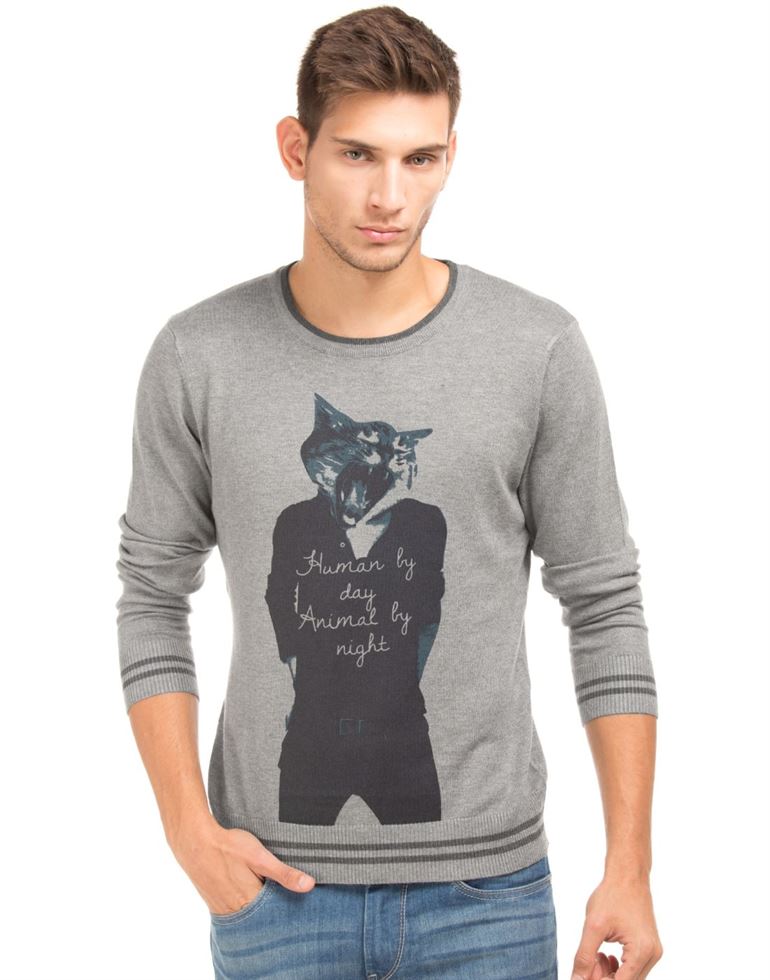 Flying Machine Men Casual Wear Graphic Print Sweater